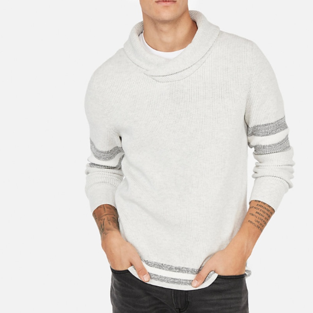 Shawl Neck Stripe Sleeve Sweater
